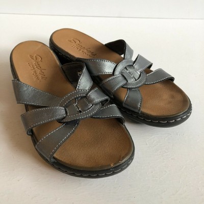 Skechers Luxe Foam Slip On Sandals Women Size 7 Light Weight Slide Metallic Gray | eBay