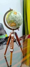 Vintage World Map Globe White Ocean Earth Rotating Globe W/ Wooden Tripod stand