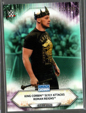 2021 Topps WWE Aqua #18 King Corbin Slyly Attacks Roman Reigns /299