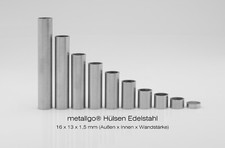 Edelstahl Distanzhülsen, ohne Innengewinde, bis M12 durchsteckbar, 16x13x1,5 mm