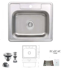 Top Mount Drop In Stainless Steel Single Bowl Kitchen Sink 25" x 22" x 8" 1Hole