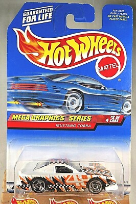 1999 Hot Wheels #974 Mega Graphics Series 2/4 MUSTANG COBRA White w/SB Sp India