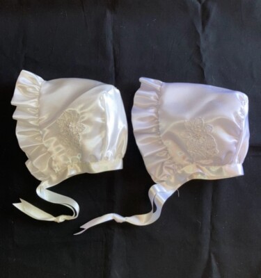 Baby Girl Satin Lace Hat Girls Christening Bonnet White Ivory UK