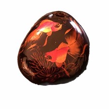 Vintage Hand Painted Black Lacquer Koi Fish Vietnam Paperweight
