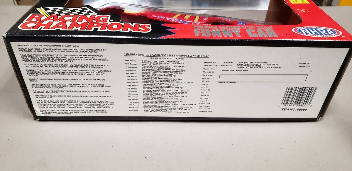 RACING CHAMPIONS 1:24 SCALE 1996 PREMIER MCDONALD'S FUNNY CAR