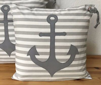 1 Maritime pillowcase, pillowcase, decorative pillow anchor grey/