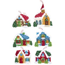 Felt Embroidery Kit Plaid / Bucilla Set of 6 Christmas Village Ornaments 89218E
