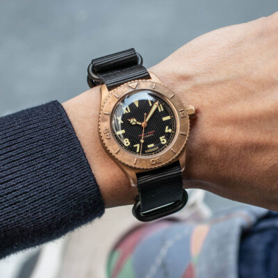 Undone Basecamp Automatico Acciaio PVD Nero Tessuto Cordura Vintage Orologio Unisex