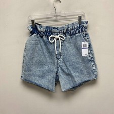 Blank NYC Womens Blue Love On Top Drawstring High Rise Denim Paperbag Shorts 26