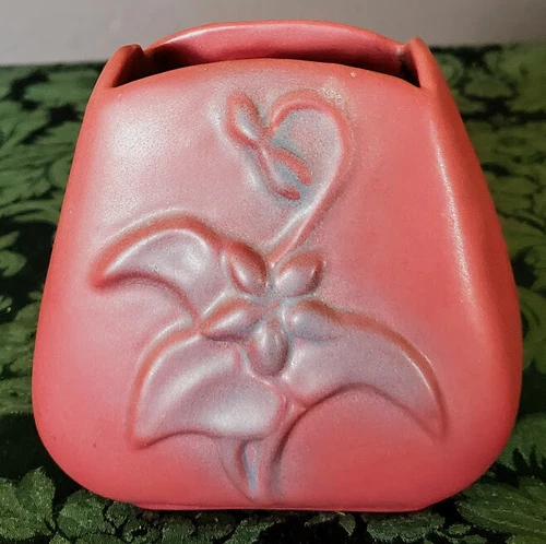 Van Briggle Early 1900's Rare Mold Window Vase in Mulberry w-Blue Mist Perfect