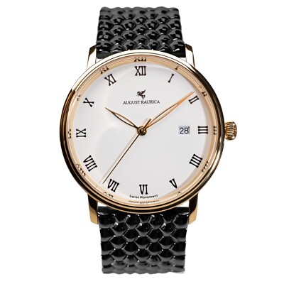 Sophisticated Gold Men's Watch 40mm White Face Italian Leather Strap Quartz - SE