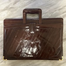 Vintage Genuine Eel Skin Brief Case Leather Of The Sea Deep Brown Attach Read