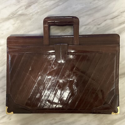 Vintage Genuine Eel Skin Brief Case Leather Of The Sea Deep Brown Attaché (Read)