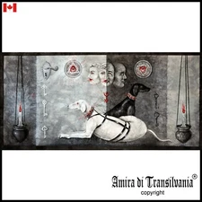 painting contemporary art esoteric symbol witchcraft moon hecate animal dog aceo