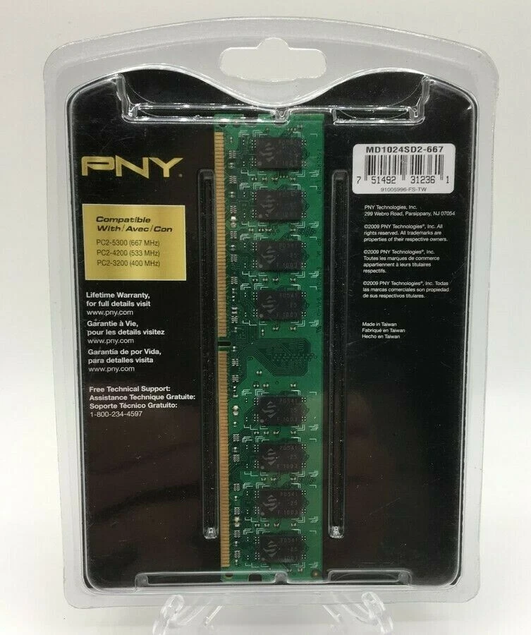 PNY Optima 1GB DDR2 667 MHz PC2-5300 Desktop DIMM Memory Module (MD1024SD2-667) - Image 2 of 2