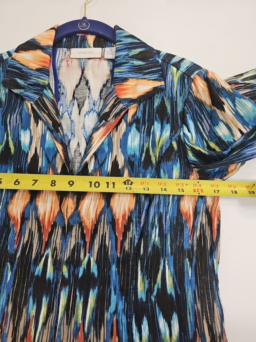 Chicos Jacket 3/4 Sleeve Multi Color Print Notch Front Sz 1