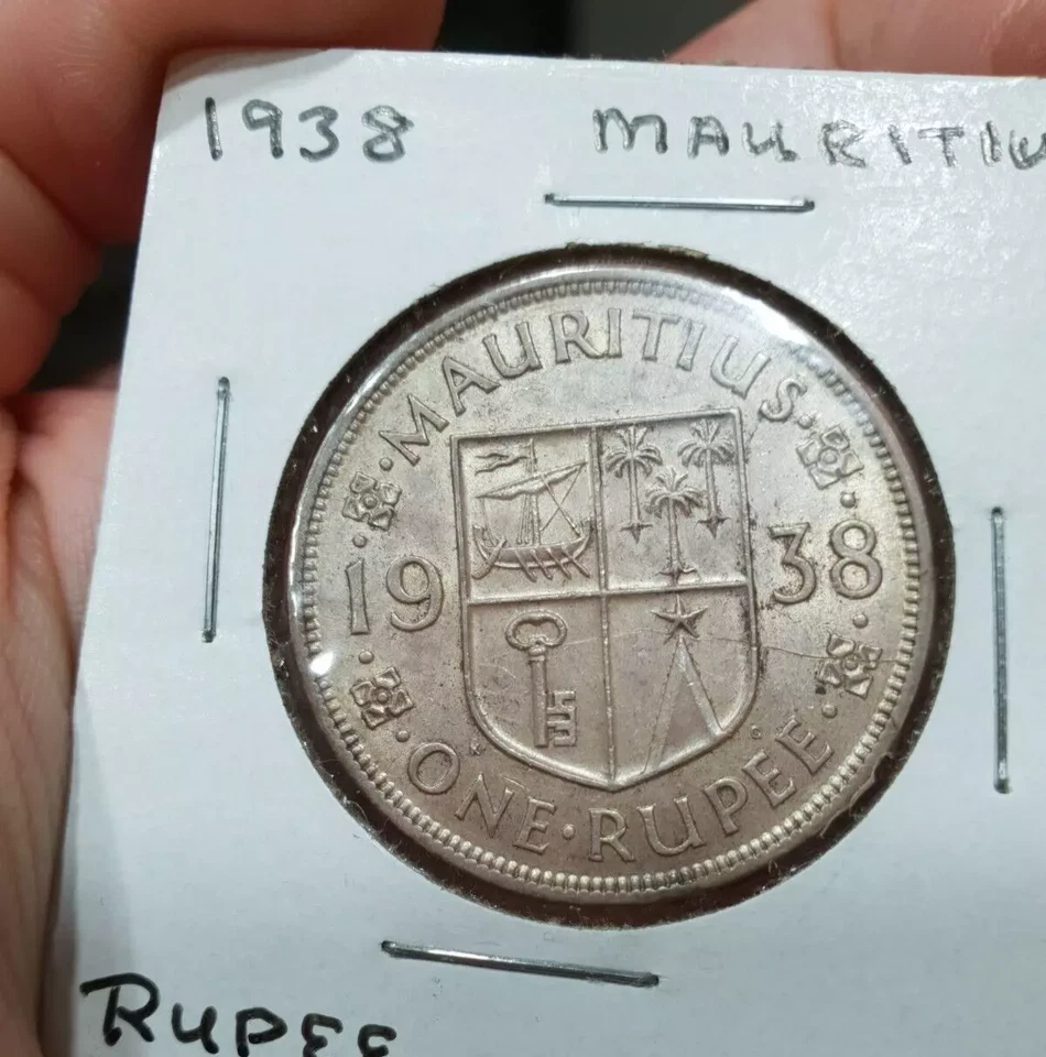 Moneda de plata de 1 rupia Mauricio 1938 Jorge VI colonia británica emperador Jorge VI Foto 3 de 4