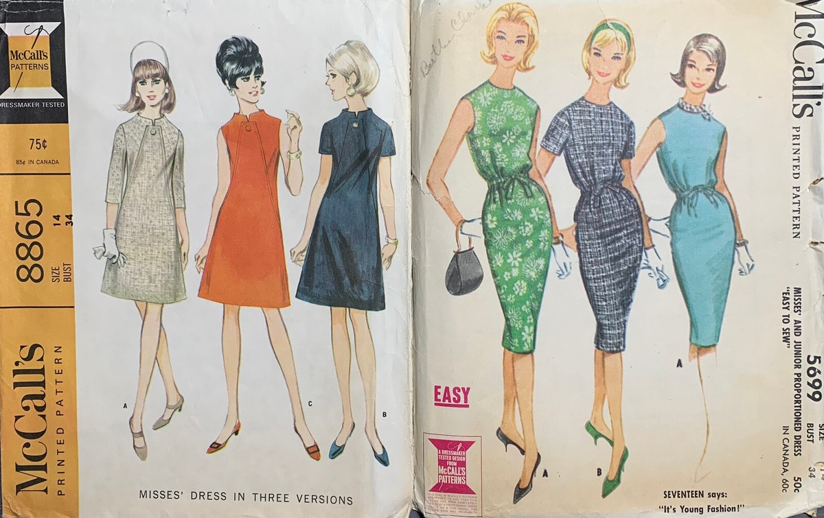 Vintage McCall's 1960's dress patterns size 14trends of the 1960's