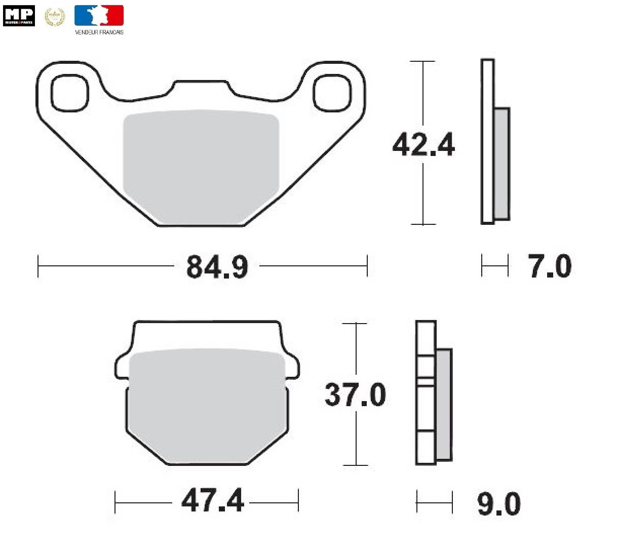 Plaquettes frein Quad TGB, SMC, MASAI : jeu de 2 pièces pour freinage
