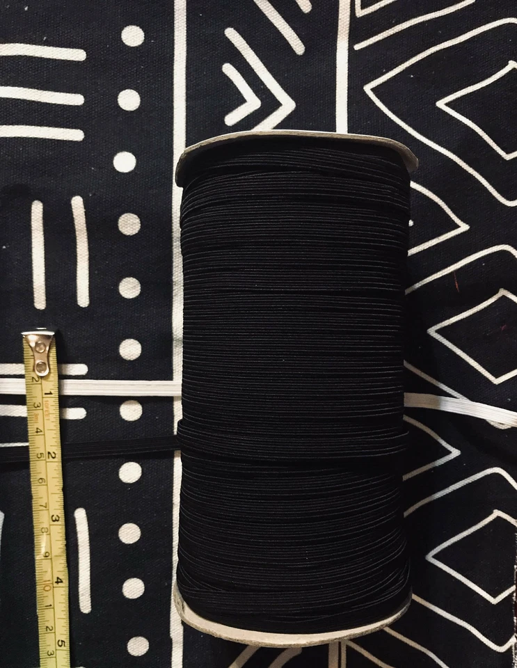 "1/4"" cuarto de pulgada 6 mm de ancho plano elástico, blanco o negro, 140 yardas, ideal para máscaras" Foto 2 de 4