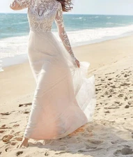 Ti Adora Alvina Valenta 7702 BOHO Wedding Dress 12 English Net Sleeves Lace