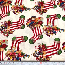 Vintage Alexander Henry Christmas Stockings Off White Cotton by the HALF YARD