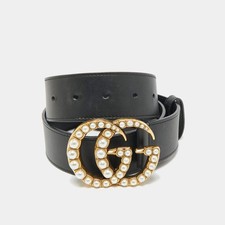 Gucci Black Leather Pearl Embellished Double G Buckle Belt 75 CM