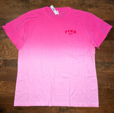 Victoria's Secret Pink Ombre Dip Dye SS Campus Tee Shirt Pink Lollipop L XL  