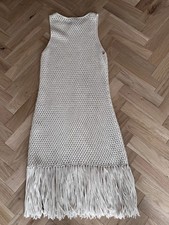 And Other Stories Women Cream Tank Crochet Dress, With Bottom Fringe Size Large