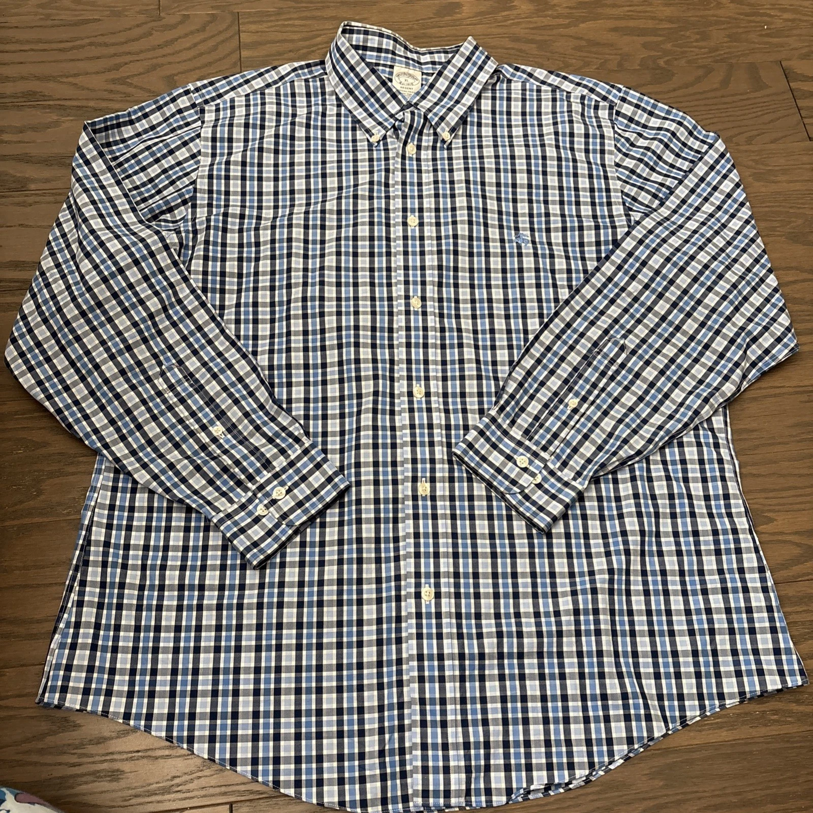 Brooks Brothers Shirt Men Blue Plaid The Original Polo Non Iron Supima Cotton XL