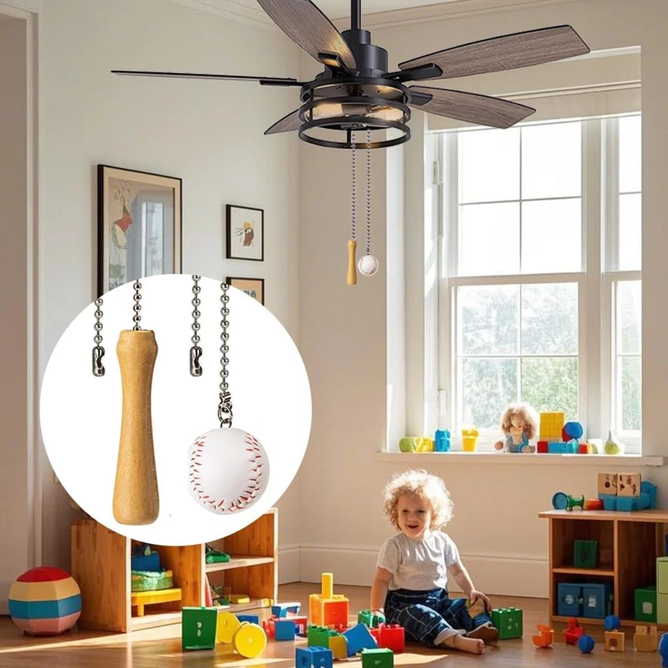 Baseball and Baseball Bats Ceiling Fan Pull Chain Ornaments Extender，With 12" Si - Image 2 of 4