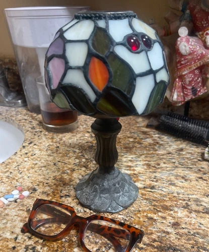 vintage Tiffany style staind glass accent lamp leaded glass candle table lamp