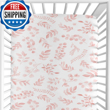 Sweet Jojo Designs Fitted Baby Crib Sheets Boho Pink Floral Leaf For Girls