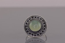 Sterling Silver 20mm Beaded Circle Green Chalcedony Band Ring STS 925 Sz: 7
