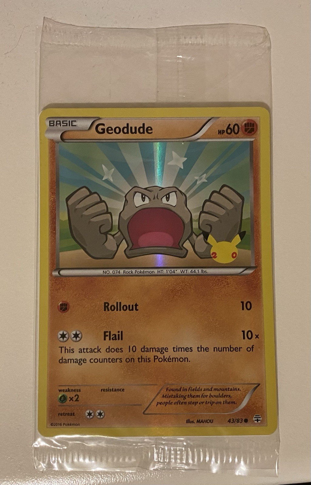 Pokémon TCG Geodude Generations 43/83 20th Anniversary Promo HoloCard Sealed