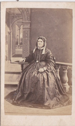 FRÜHE CDV - SITZENDE DAME, MOTORHAUBE, BÄNDER. KEIN STUDIO