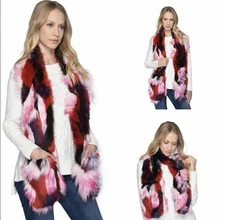 NWT UGG 2 in 1 Scarf Mittens Gloves 70s Patchwork Multi Color Faux Fur Stole