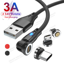 Magnetic Charger Cable Fast Charging Phone Type C Micro USB IOS 180 360 Rotate