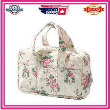 Large Pencil Case 5 Compartment Corduroy Pen Organizer Bag Pink Flower Design