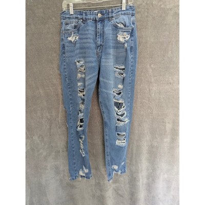 Grunge Distressed Mom Jeans Juniors 9 High Rise Ripped Denim Destroyed Casual