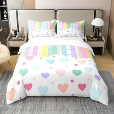 Pretty Rainbow Cotton Duvet Cover Set for Kids Boys Girls Colorful Love Heart
