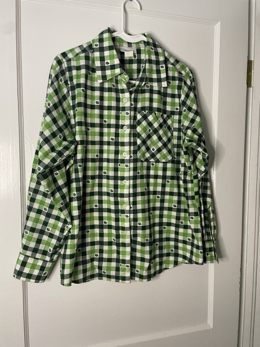 CW Classics Green Plaid Button down Flannel Shirt Medium Cotton | eBay
