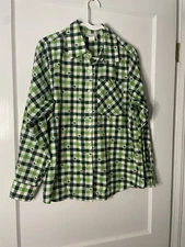 CW Classics Green Plaid Button down Flannel Shirt Medium Cotton