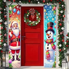 Santa Claus Christmas Door Banner Festive Holiday Welcome Sign for Front Porch E