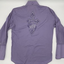 Angelino Men s Dress Shirt 18 Lavender Cross Embroidery Button Front Cotton