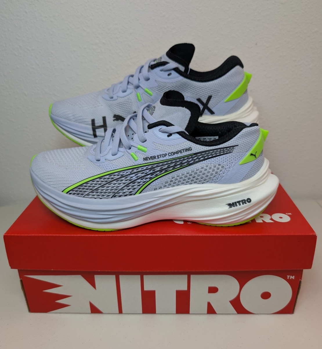 Size 7_ PUMA Deviate NITRO 3 HYROX Running Shoes Green 311413-01