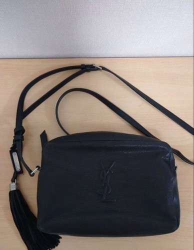 YSL Saint Laurent Crossbody Shoulder Bag Black Leather Tassel Logo Women's Used