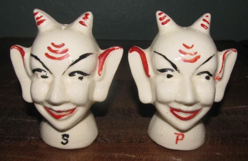 Vintage Satan Devil Nimp Salt & Pepper Made in Japan Halloween Kitchen Decor