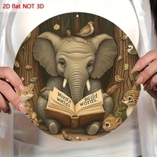 1pc Aluminum Metal Wall Decoration- 8x8inch Round Vintage Tin Sign Style Elephan