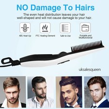 220V Quick Heated Beard Straightener Comb Brush Styler Mens Safe Hair Electric